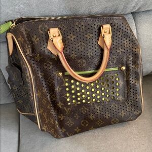 Yves Saint Laurent Brown Handbag with Tan and Green Details